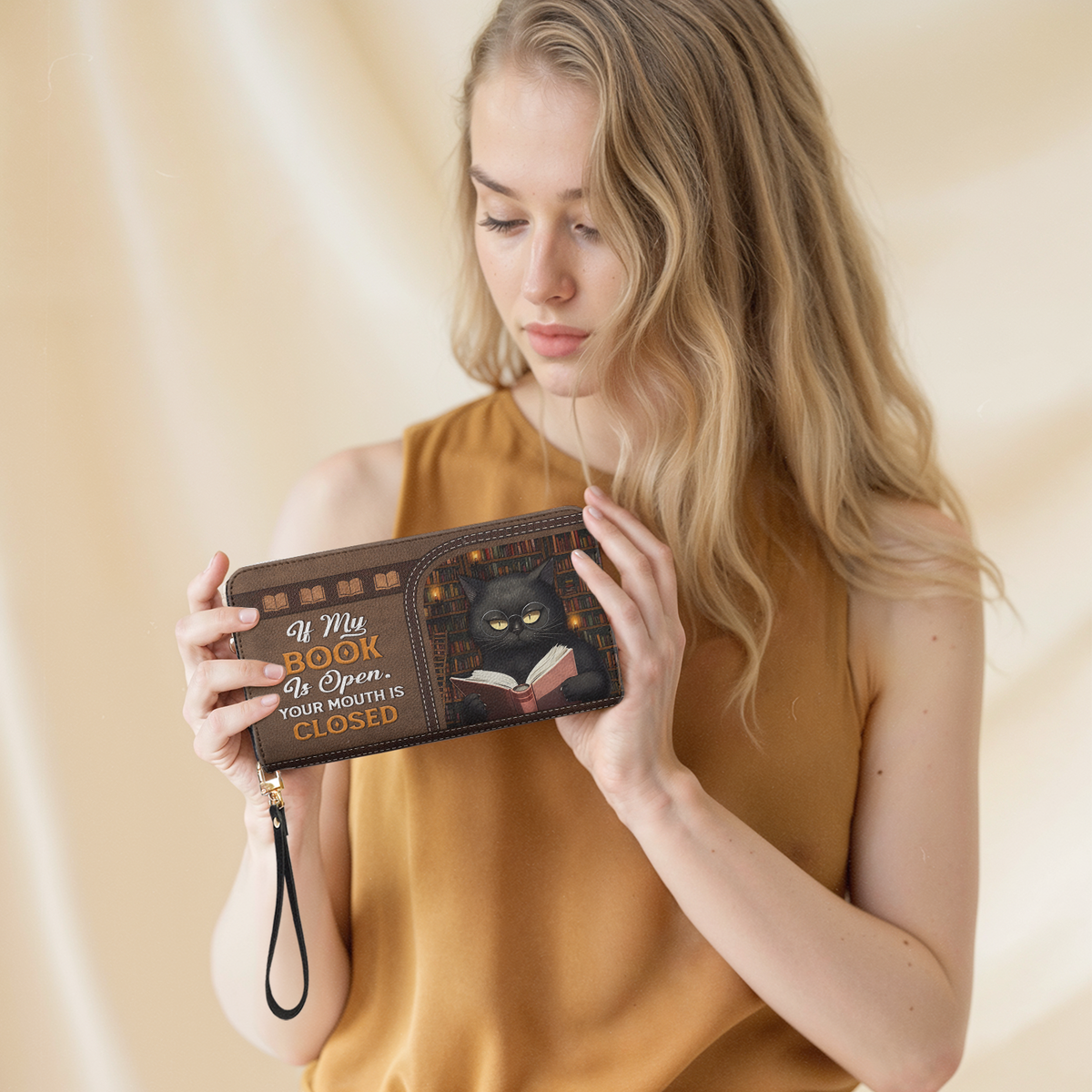 If My Books Is Open Your Mouth Is Closed NNRZ01088853IA Zip Around Leather Wallet