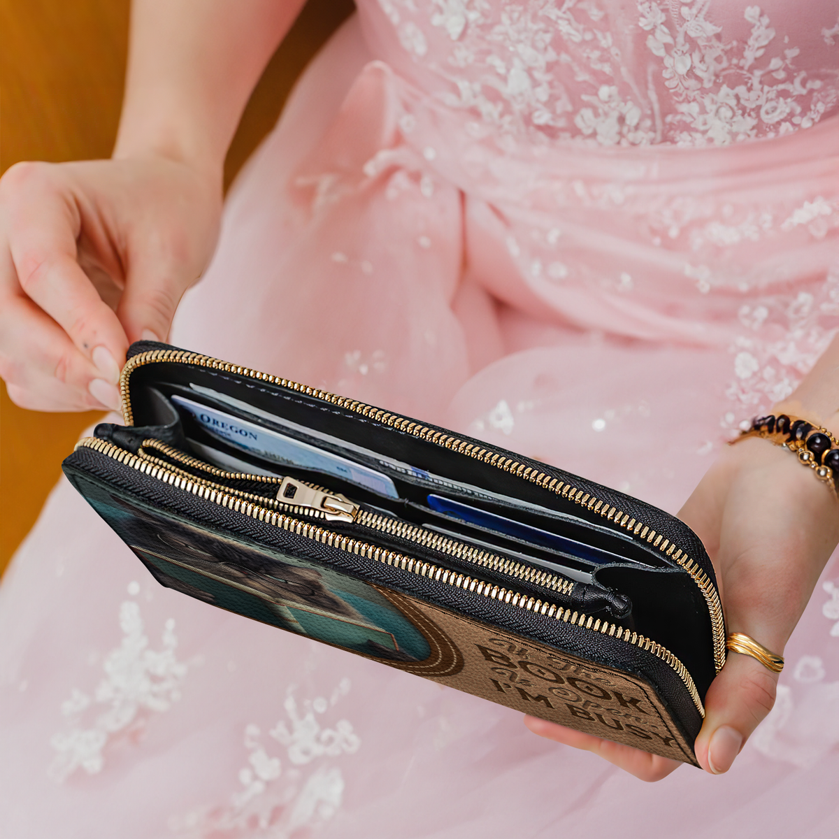 If The Book Is Open Im Busy NNRZ01080843FI Zip Around Leather Wallet