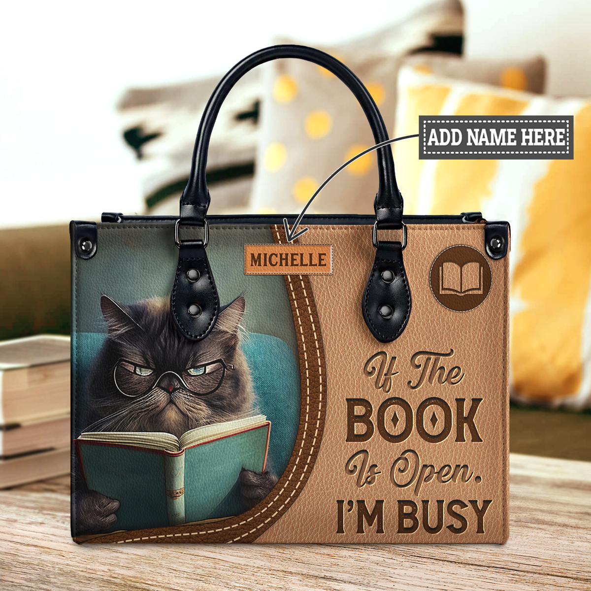 Black Interior -  If The Book Is Open Im Busy HHAY1702001A Leather Bag