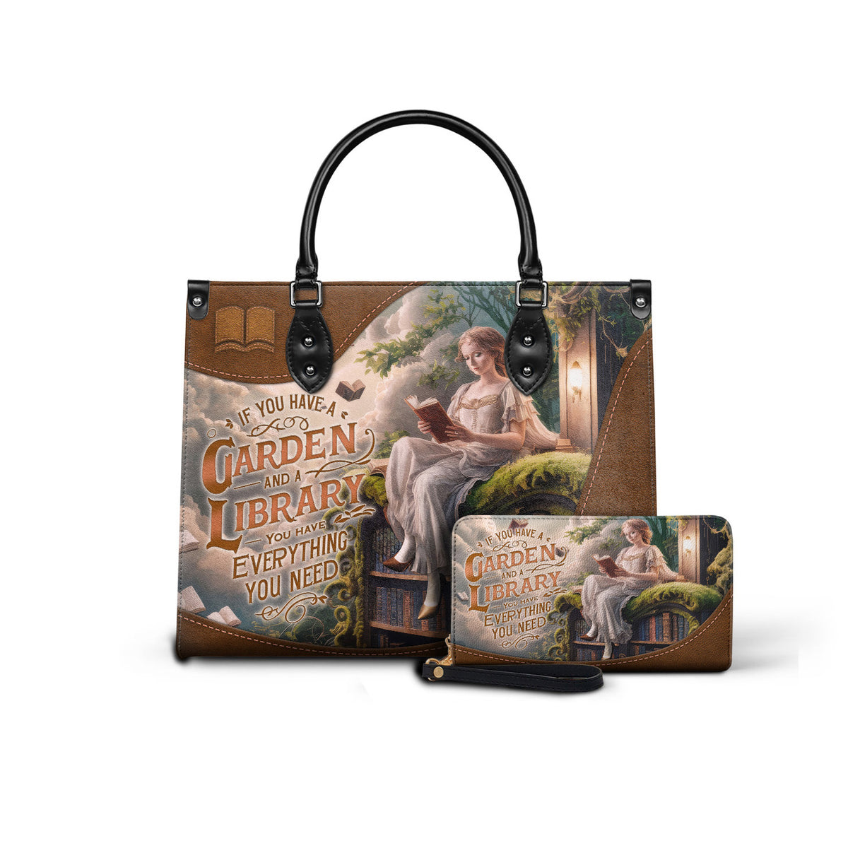 Black Interior -  Custom Quote Literary Haven HTRZ29071015FM Leather Bag