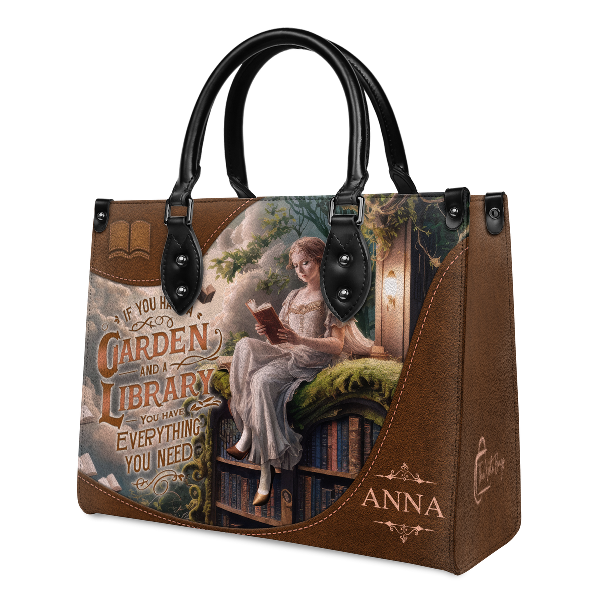 Black Interior -  Custom Quote Literary Haven HTRZ29071015FM Leather Bag