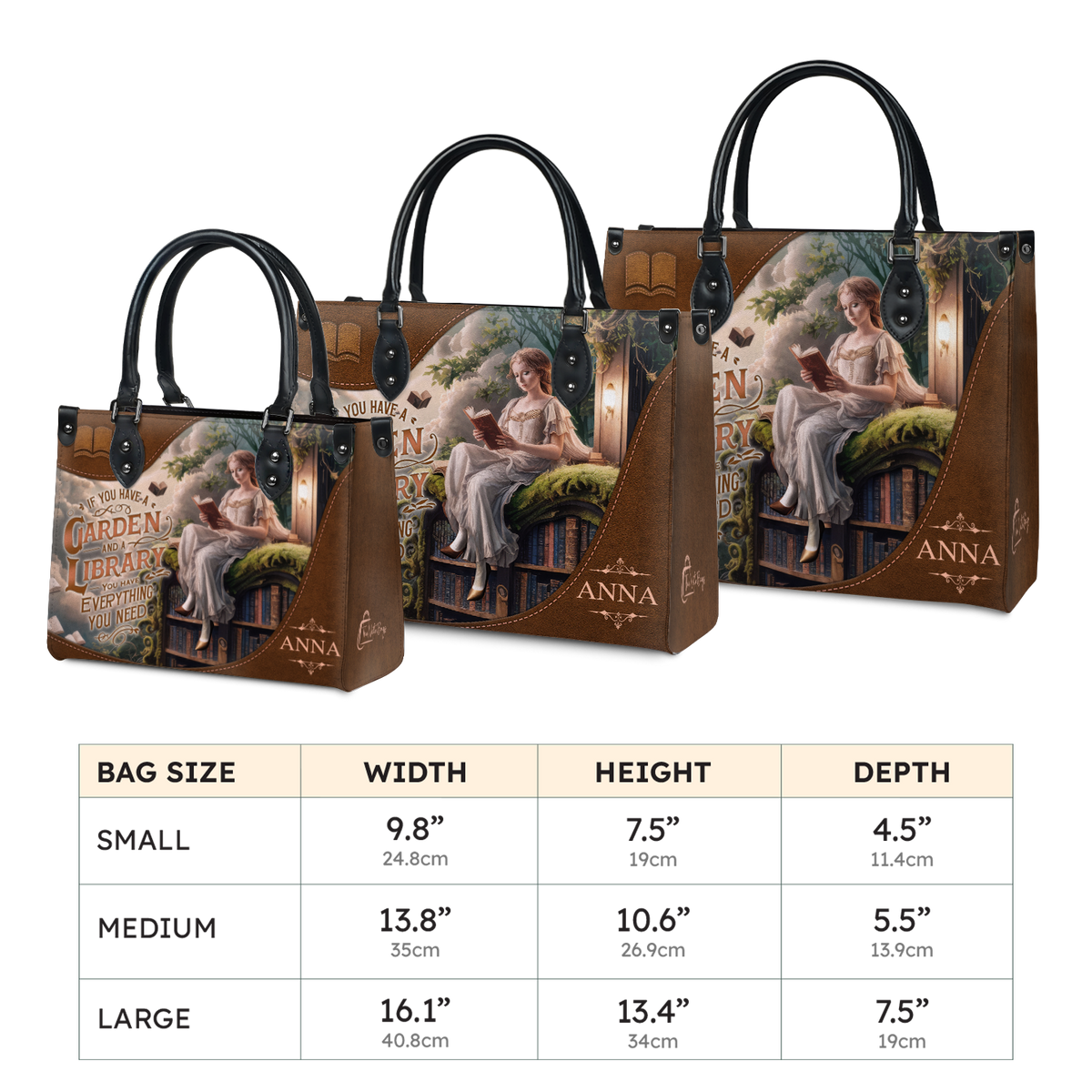 Black Interior -  Custom Quote Literary Haven HTRZ29071015FM Leather Bag