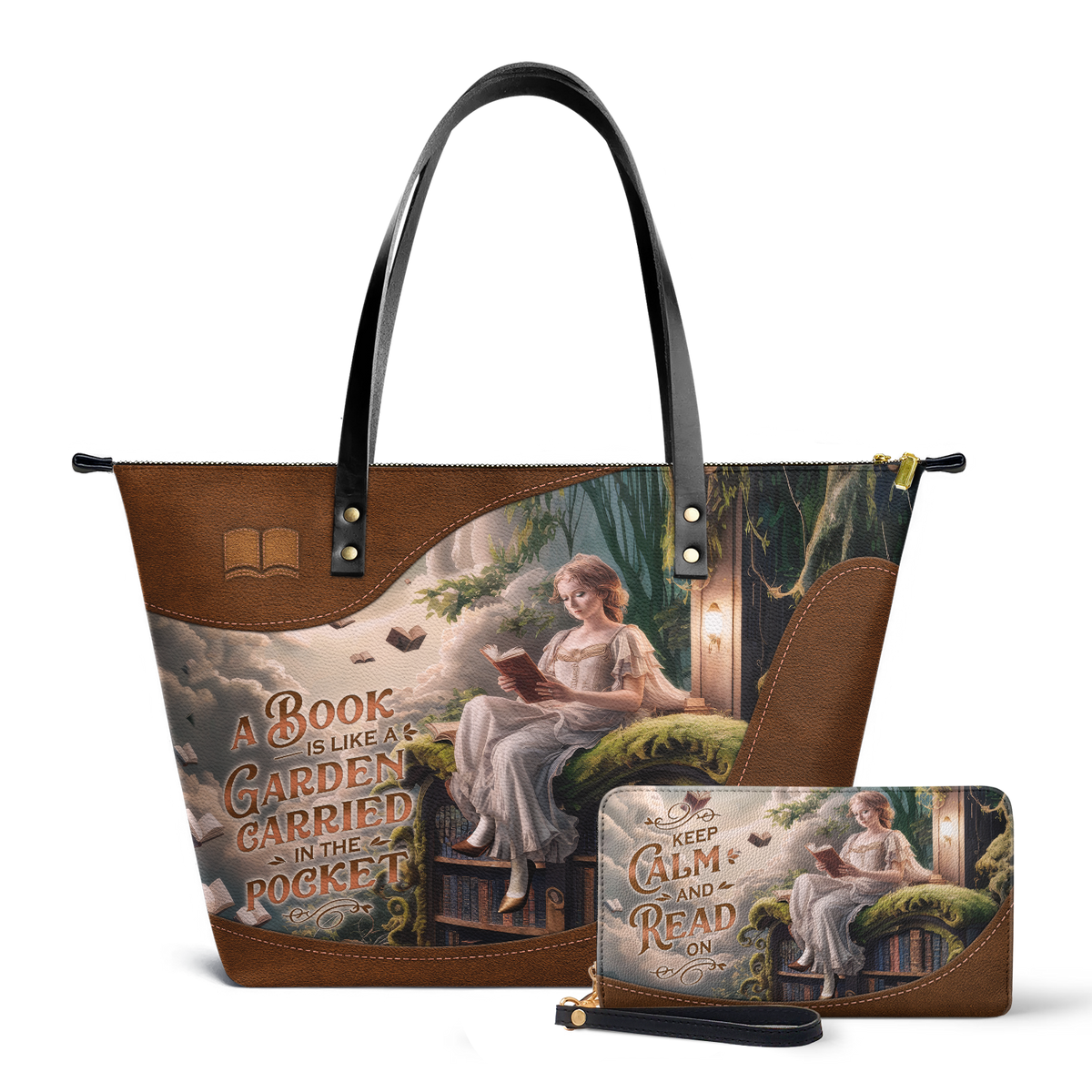 Custom Quote Literary Haven TTRZ30107602IA Leather Tote Bag
