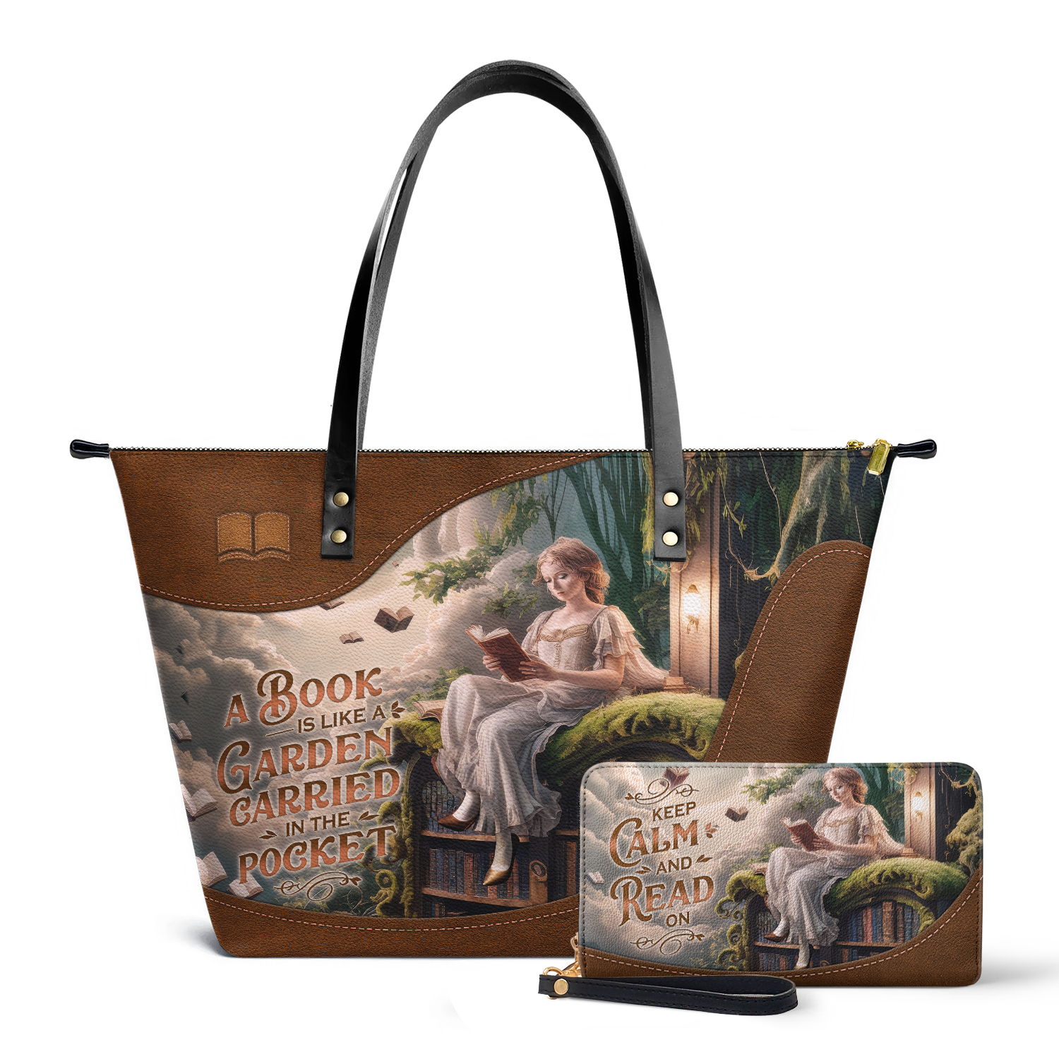 Custom Quote Literary Haven TTRZ30107602IA Leather Tote Bag