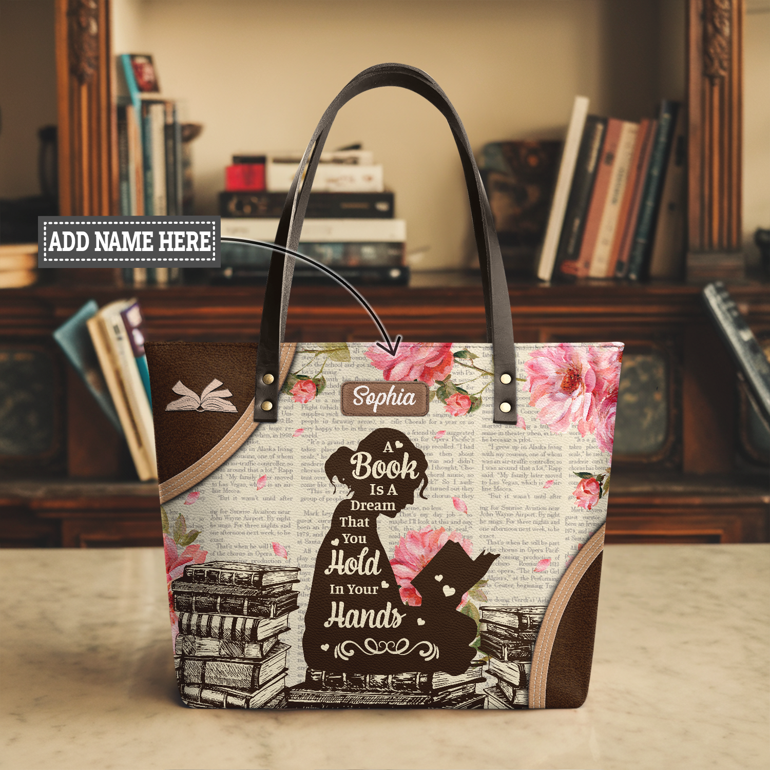 A Book Is A Dream That You Hold In Your Hands TTRZ28108743SL Leather Tote Bag