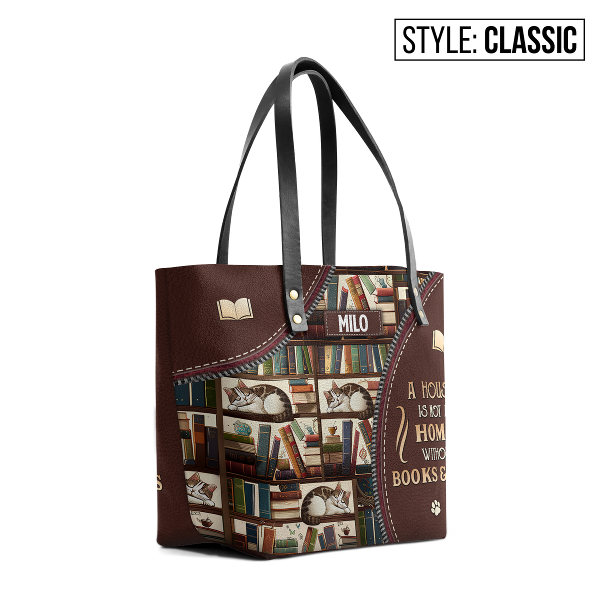 A House Is Not A Home Without Books And Cats TTRZ28109974NK Leather Tote Bag