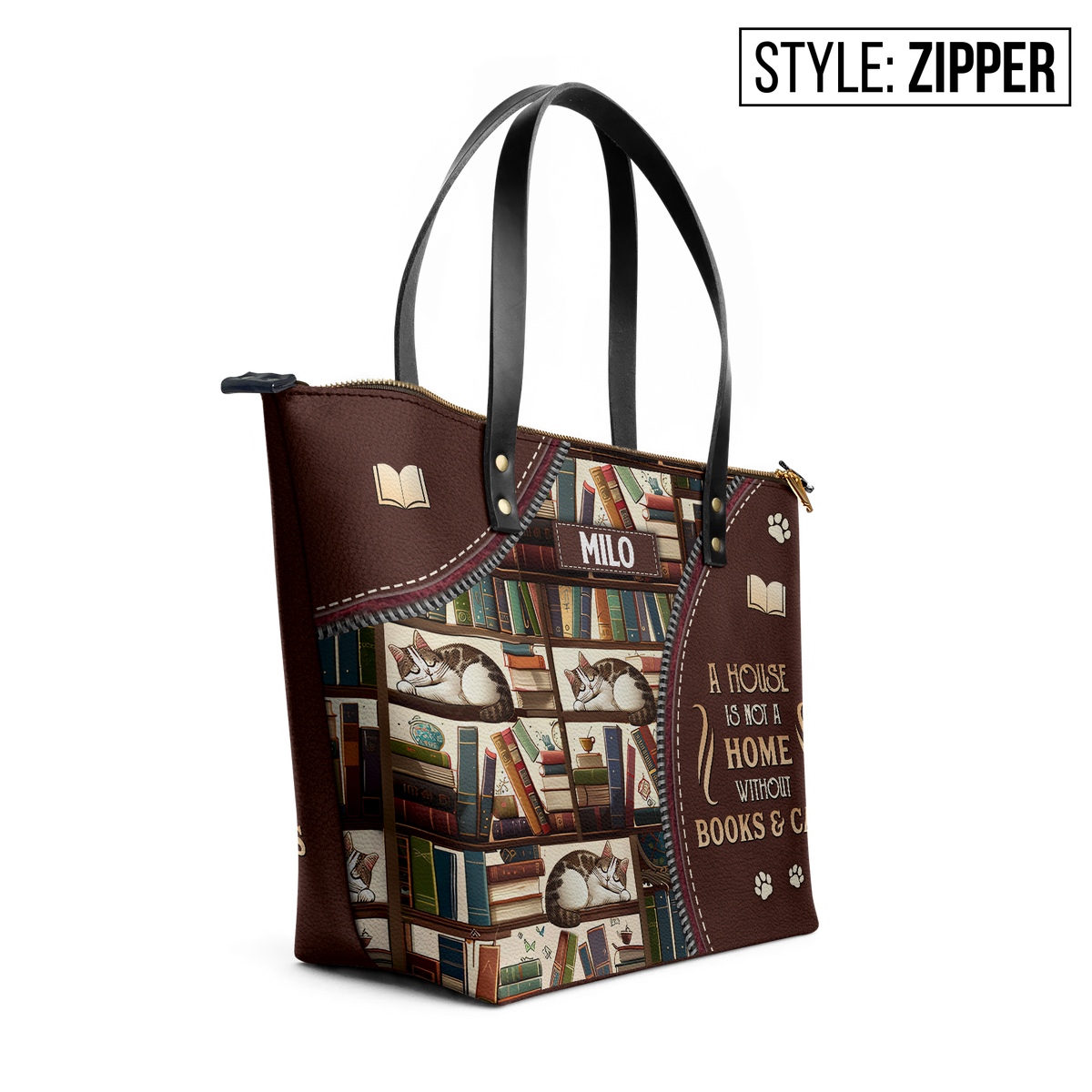 A House Is Not A Home Without Books And Cats TTRZ28109974NK Leather Tote Bag