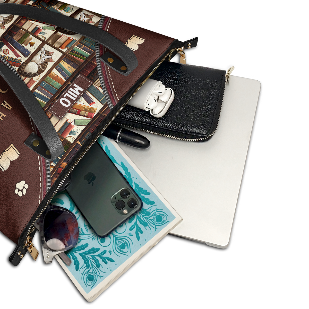 A House Is Not A Home Without Books And Cats TTRZ28109974NK Leather Tote Bag