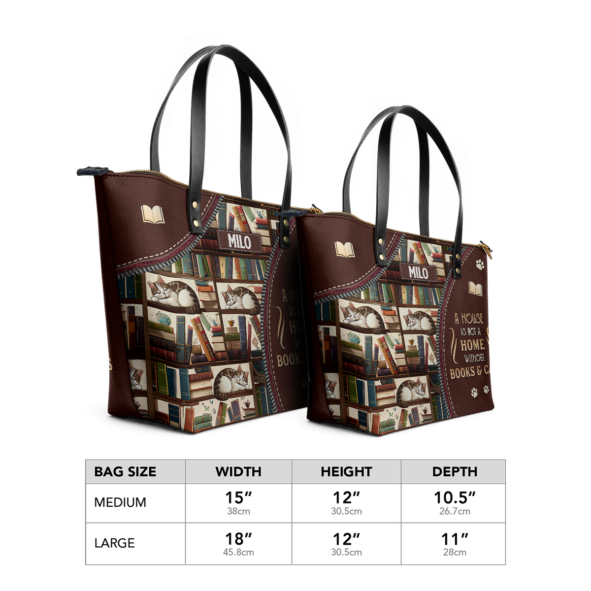 A House Is Not A Home Without Books And Cats TTRZ28109974NK Leather Tote Bag