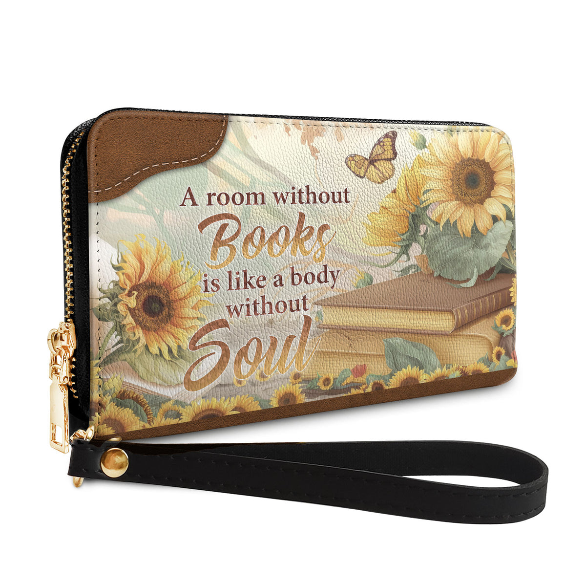 Custom Quote Sunflower HTRZ29076820MK Zip Around Leather Wallet
