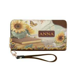 Custom Quote Sunflower HTRZ29076820MK Zip Around Leather Wallet