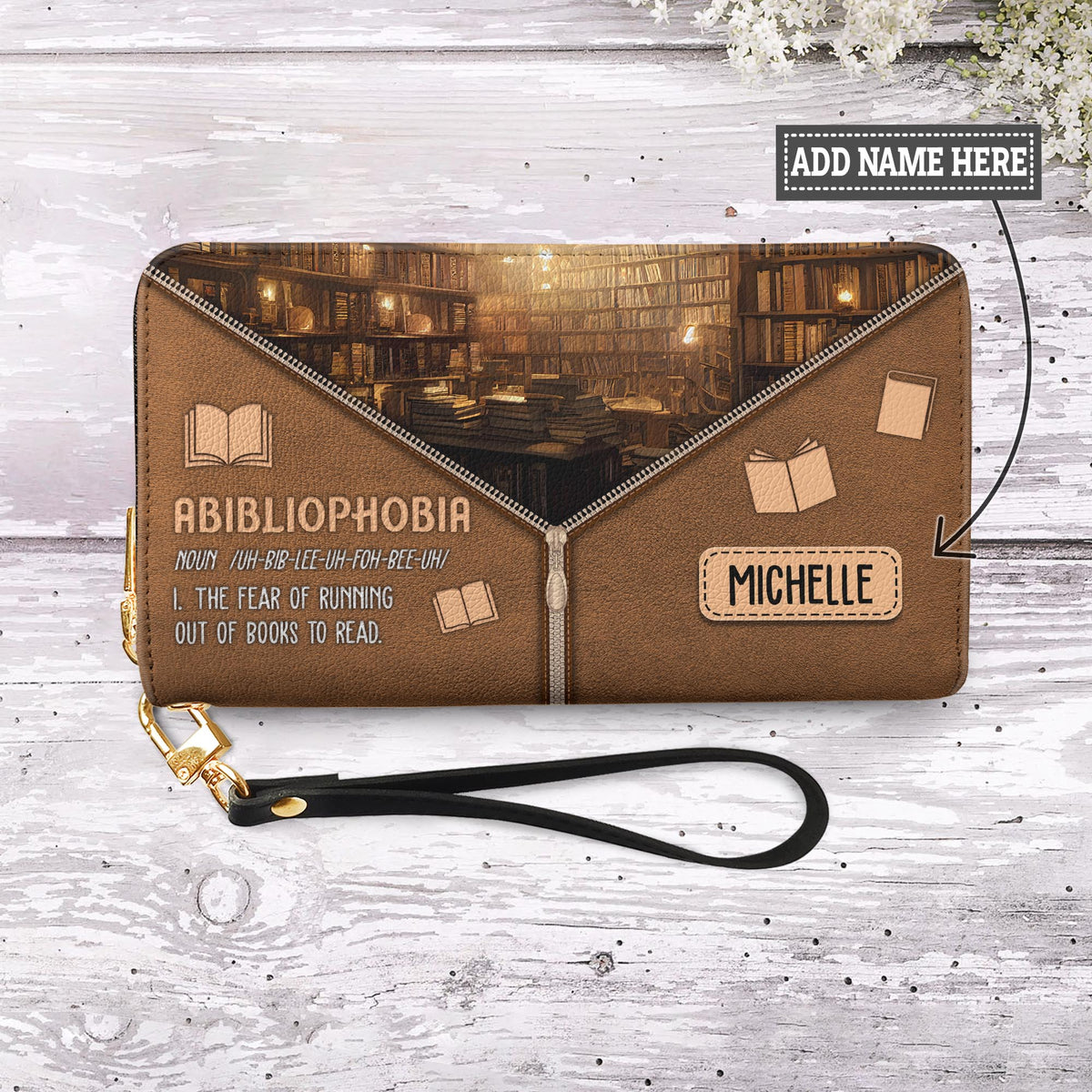 Abibliophobia Noun NNRZ02082687GR Zip Around Leather Wallet