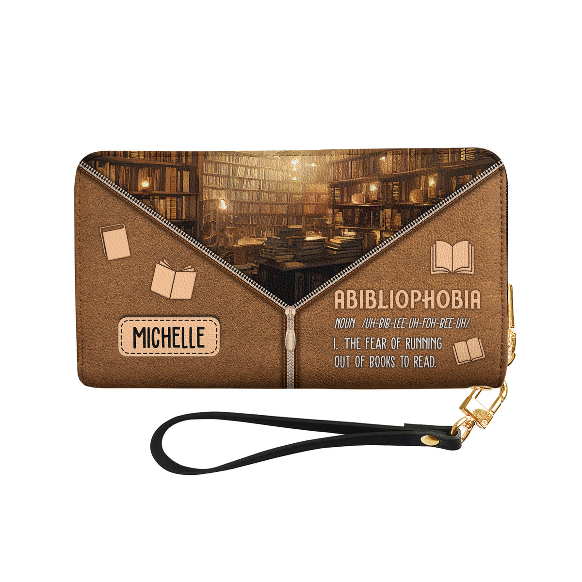 Abibliophobia Noun NNRZ02082687GR Zip Around Leather Wallet