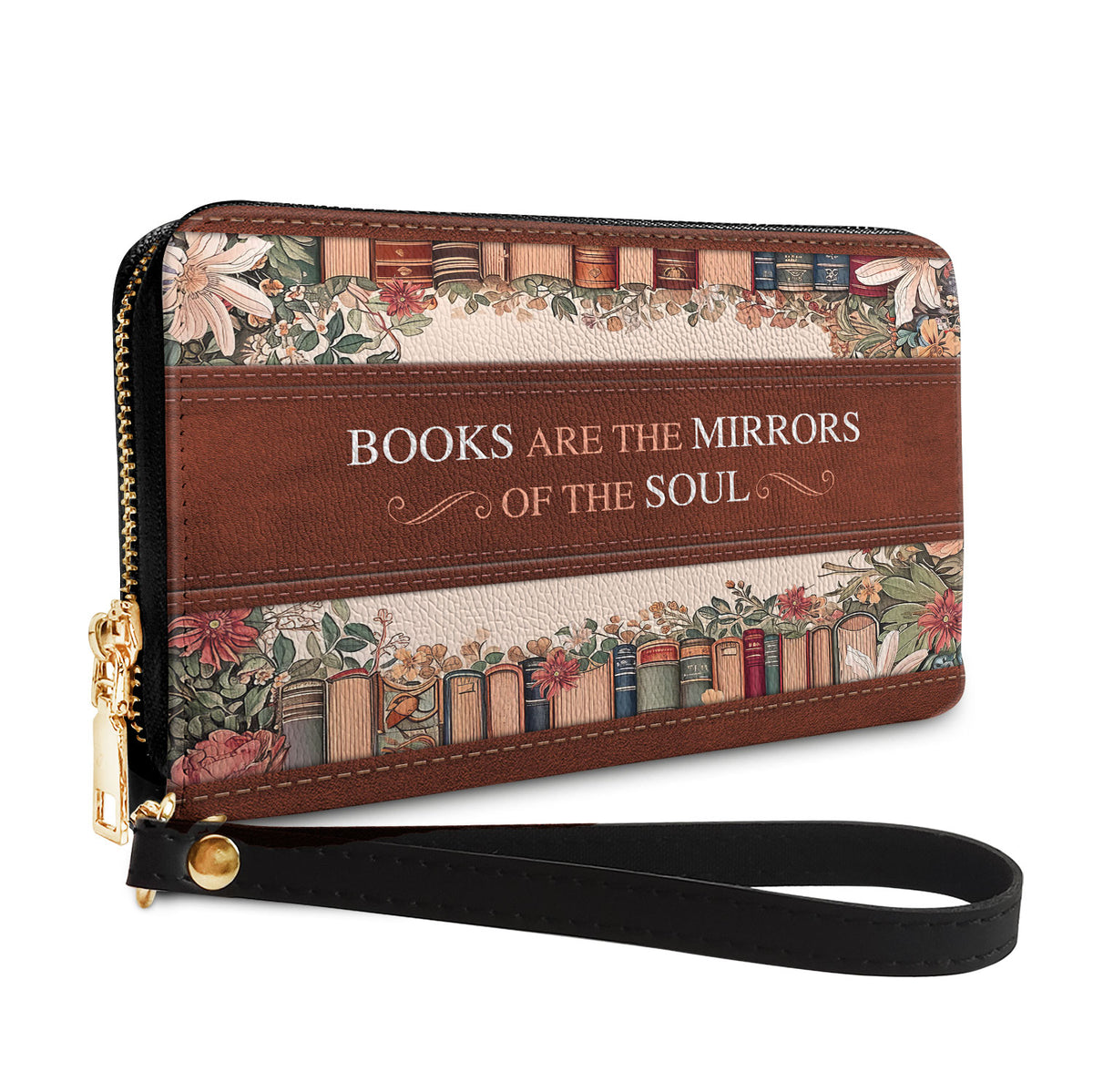 Custom Quote Floral Bookshelf HTRZ29077968QP Zip Around Leather Wallet