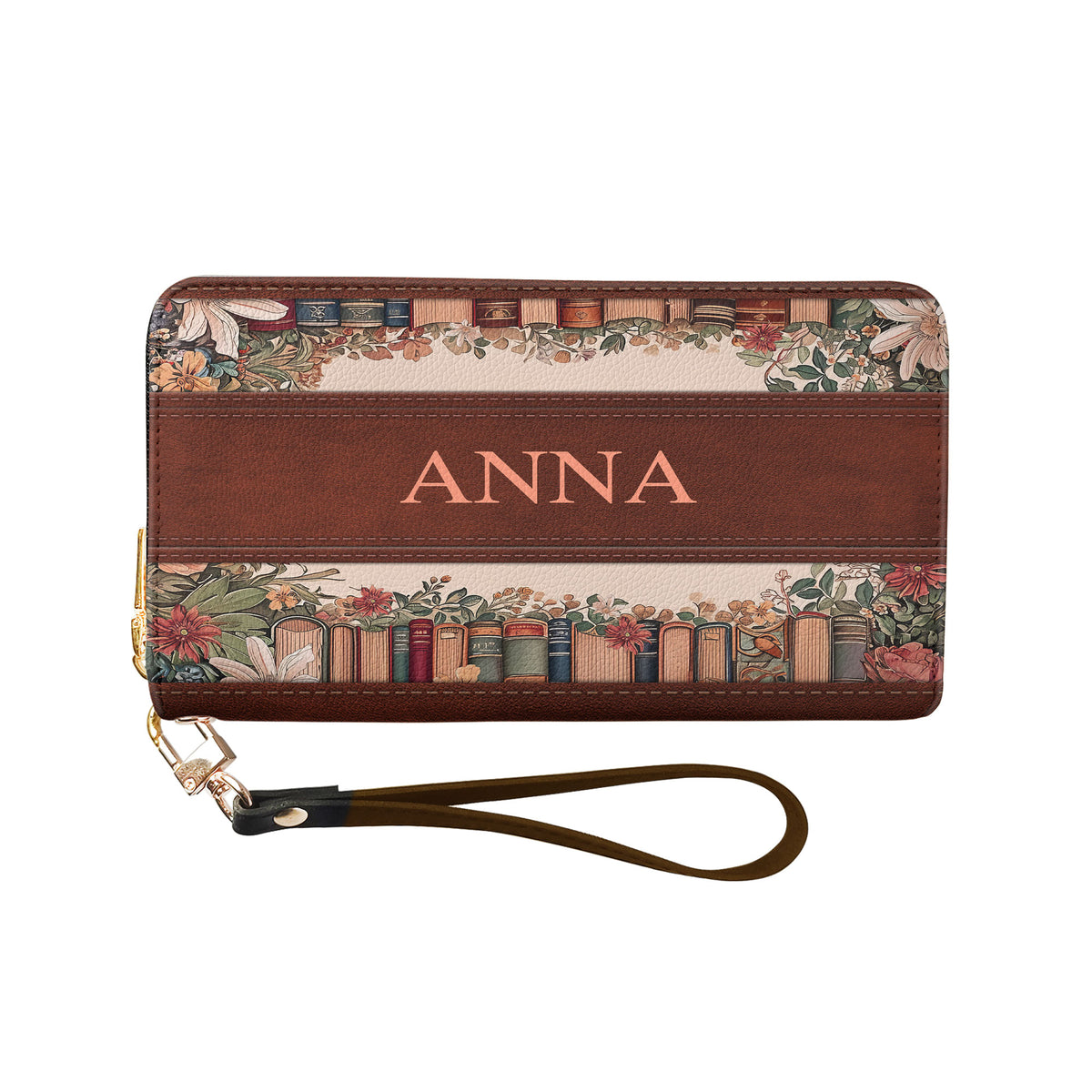 Custom Quote Floral Bookshelf HTRZ29077968QP Zip Around Leather Wallet