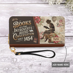 Books Helping Introverts Avoid Conversation Since 1454 HHRZ29103309MQ Zip Around Leather Wallet