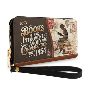 Books Helping Introverts Avoid Conversation Since 1454 HHRZ29103309MQ Zip Around Leather Wallet