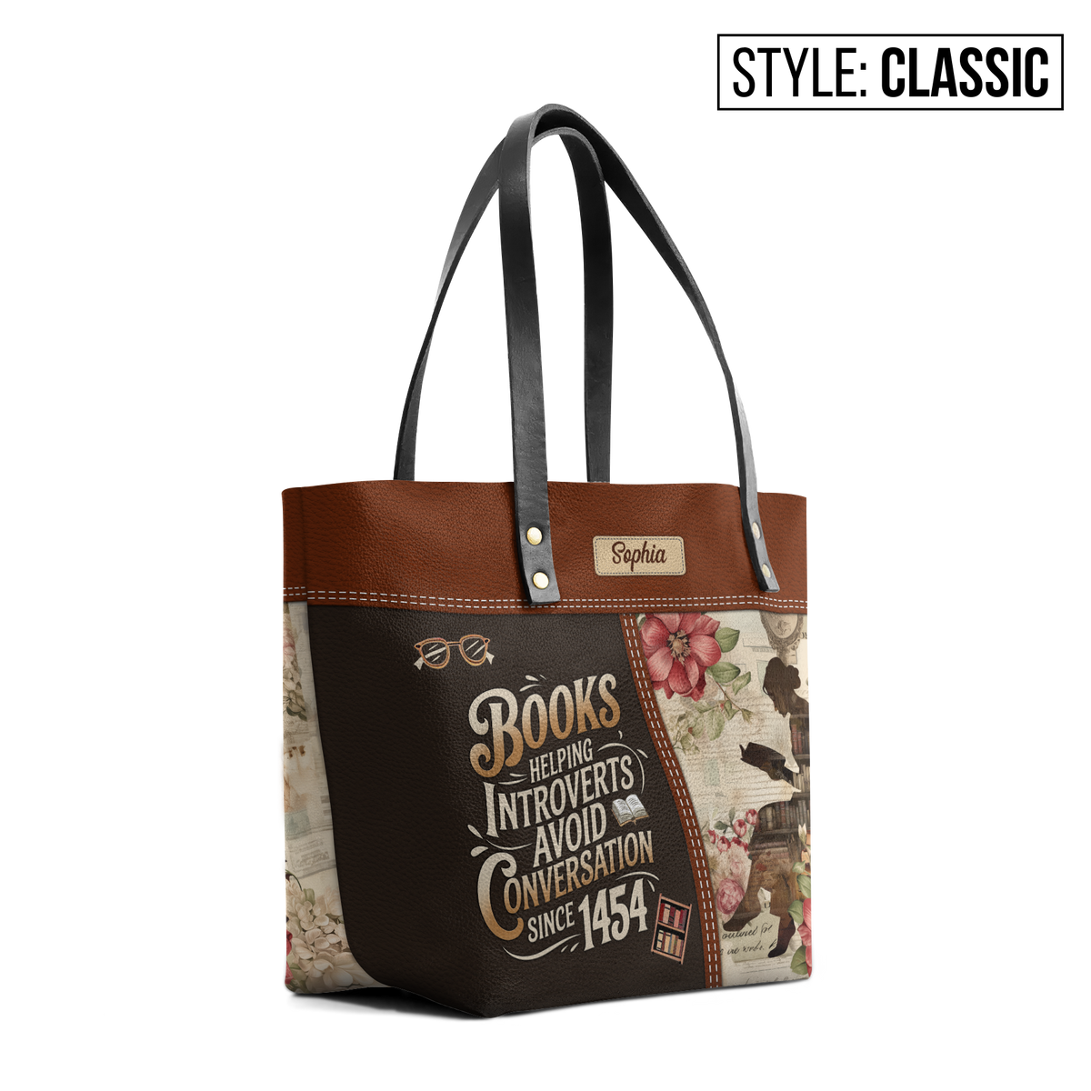 Books Helping Introverts Avoid Conversation Since 1454 TTRZ28103119YR Leather Tote Bag