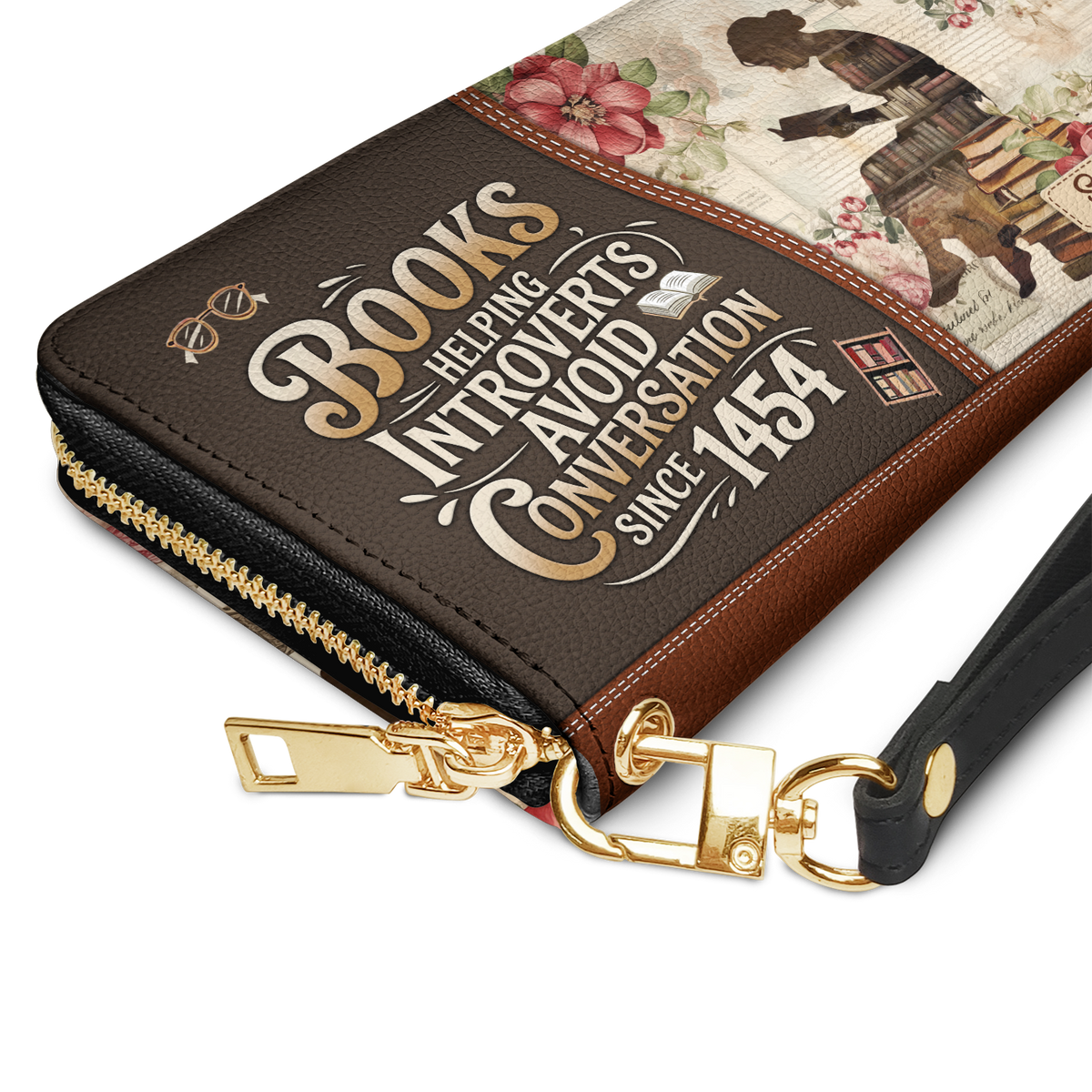 Books Helping Introverts Avoid Conversation Since 1454 HHRZ29103309MQ Zip Around Leather Wallet