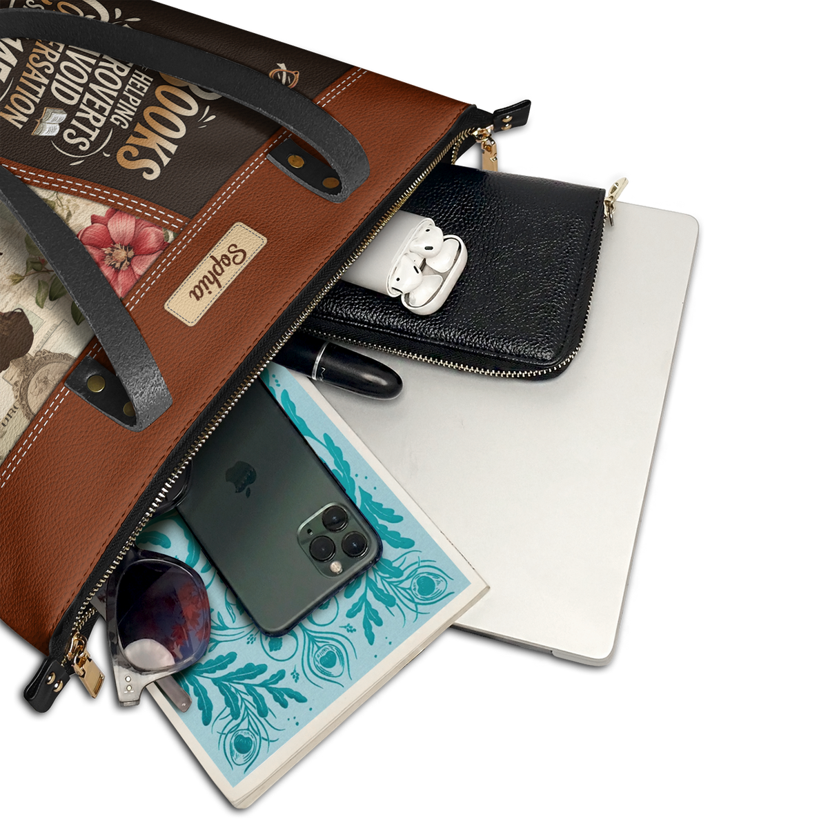 Books Helping Introverts Avoid Conversation Since 1454 TTRZ28103119YR Leather Tote Bag