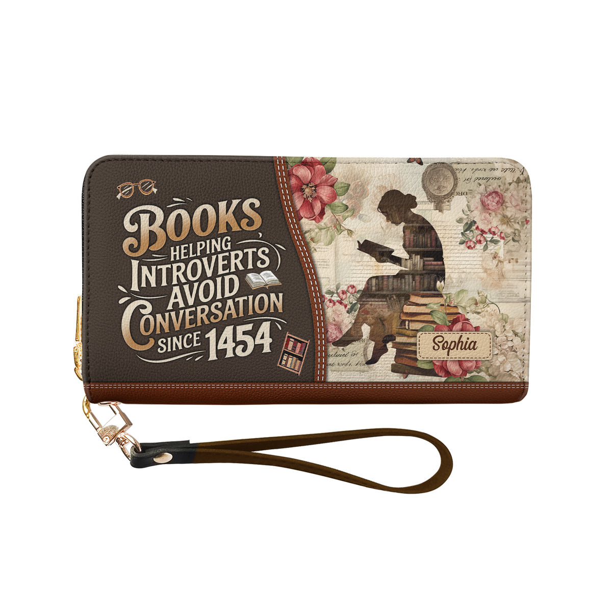 Books Helping Introverts Avoid Conversation Since 1454 HHRZ29103309MQ Zip Around Leather Wallet