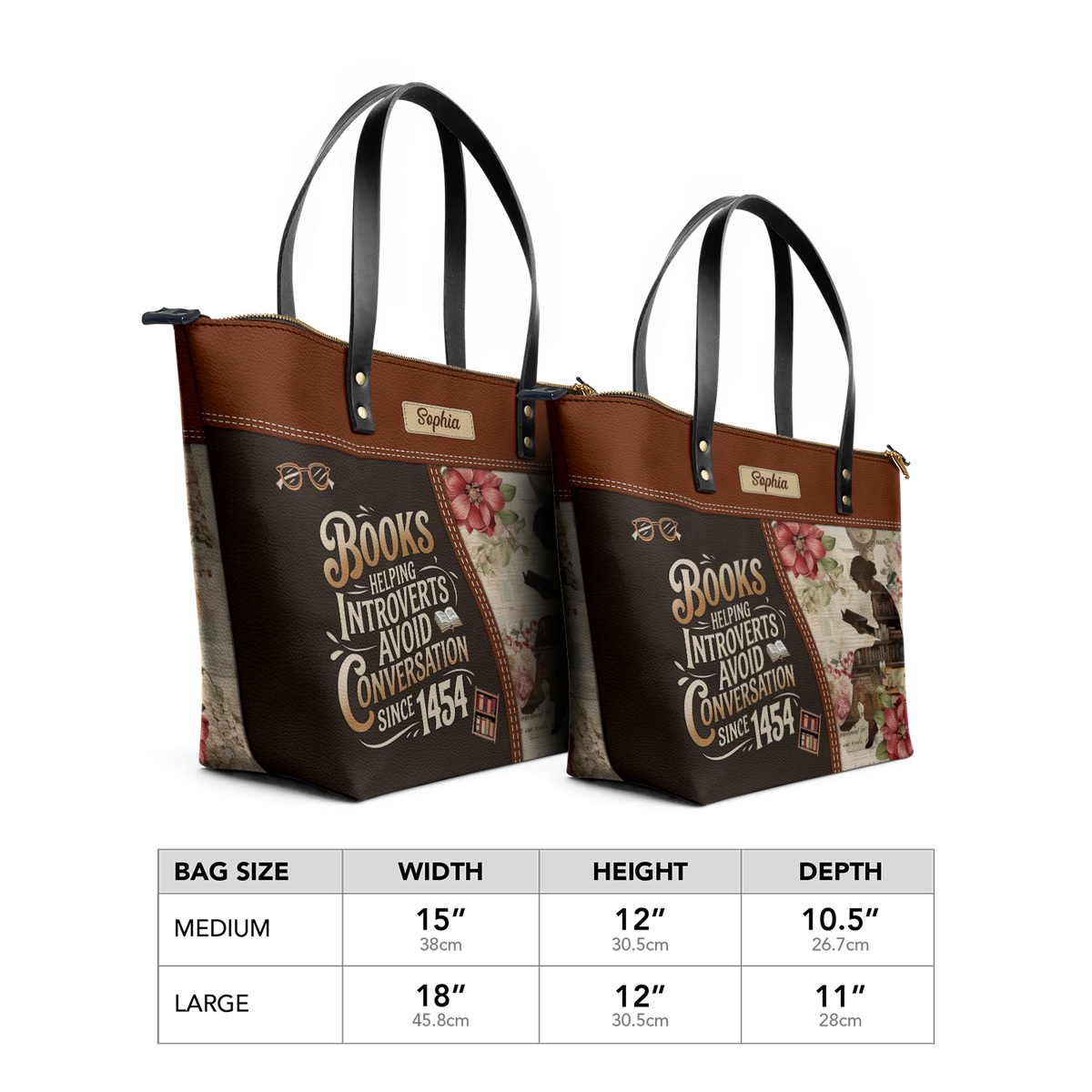 Books Helping Introverts Avoid Conversation Since 1454 TTRZ28103119YR Leather Tote Bag