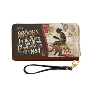 Books Helping Introverts Avoid Conversation Since 1454 HHRZ29103309MQ Zip Around Leather Wallet