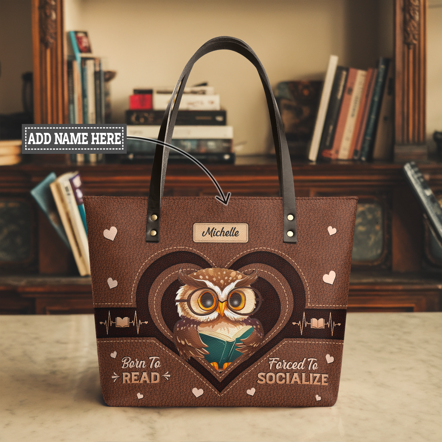 Born To Read Forced To Socialize TTRZ28103719SX Leather Tote Bag