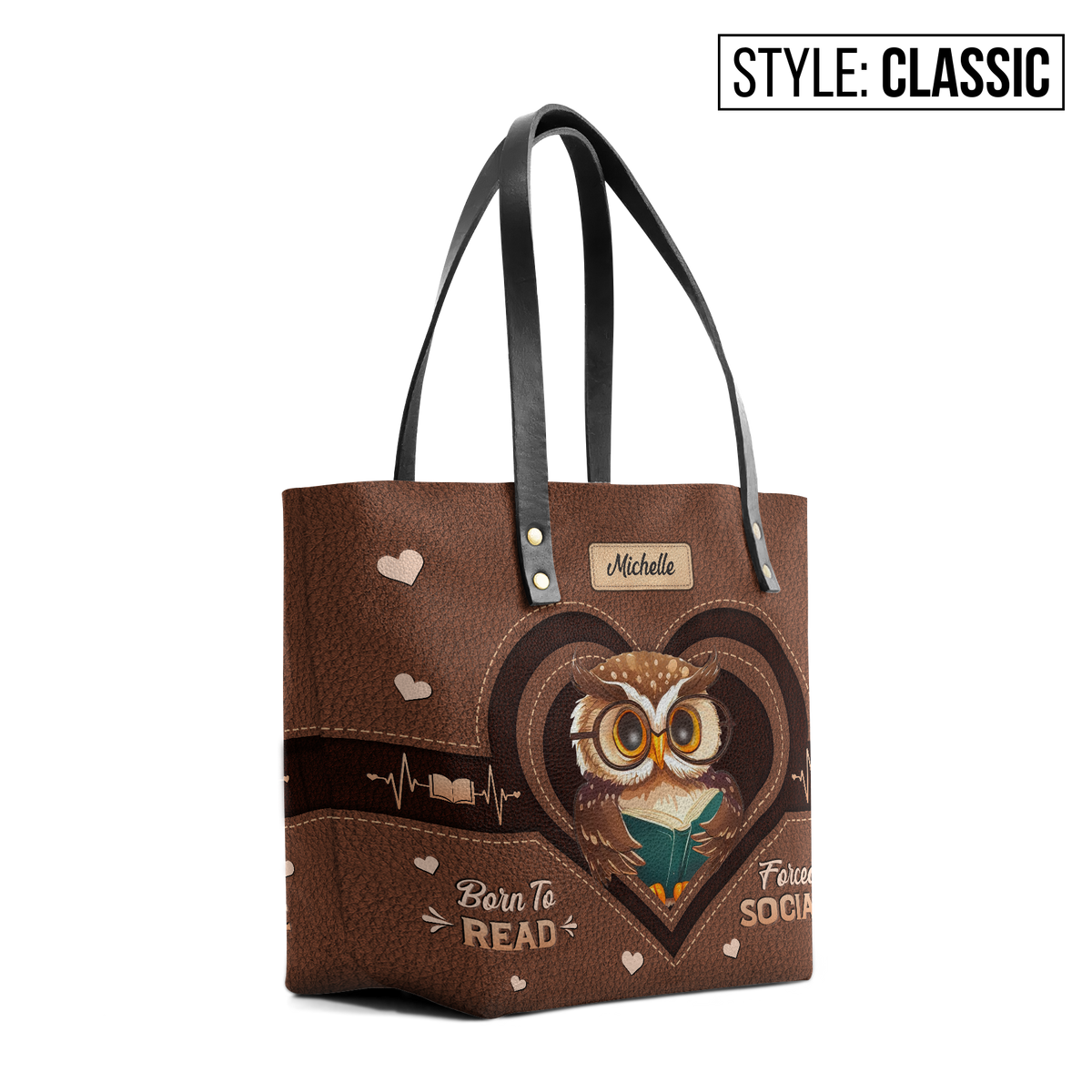 Born To Read Forced To Socialize TTRZ28103719SX Leather Tote Bag