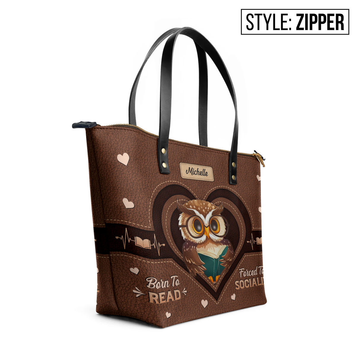 Born To Read Forced To Socialize TTRZ28103719SX Leather Tote Bag