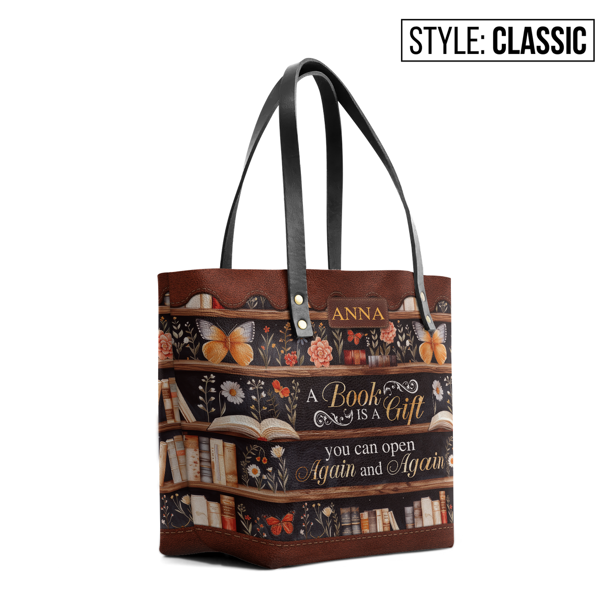 Custom Quote Bookshelf TTRZ30104586NI Leather Tote Bag