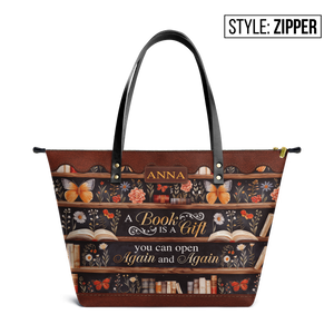 Custom Quote Bookshelf TTRZ30104586NI Leather Tote Bag