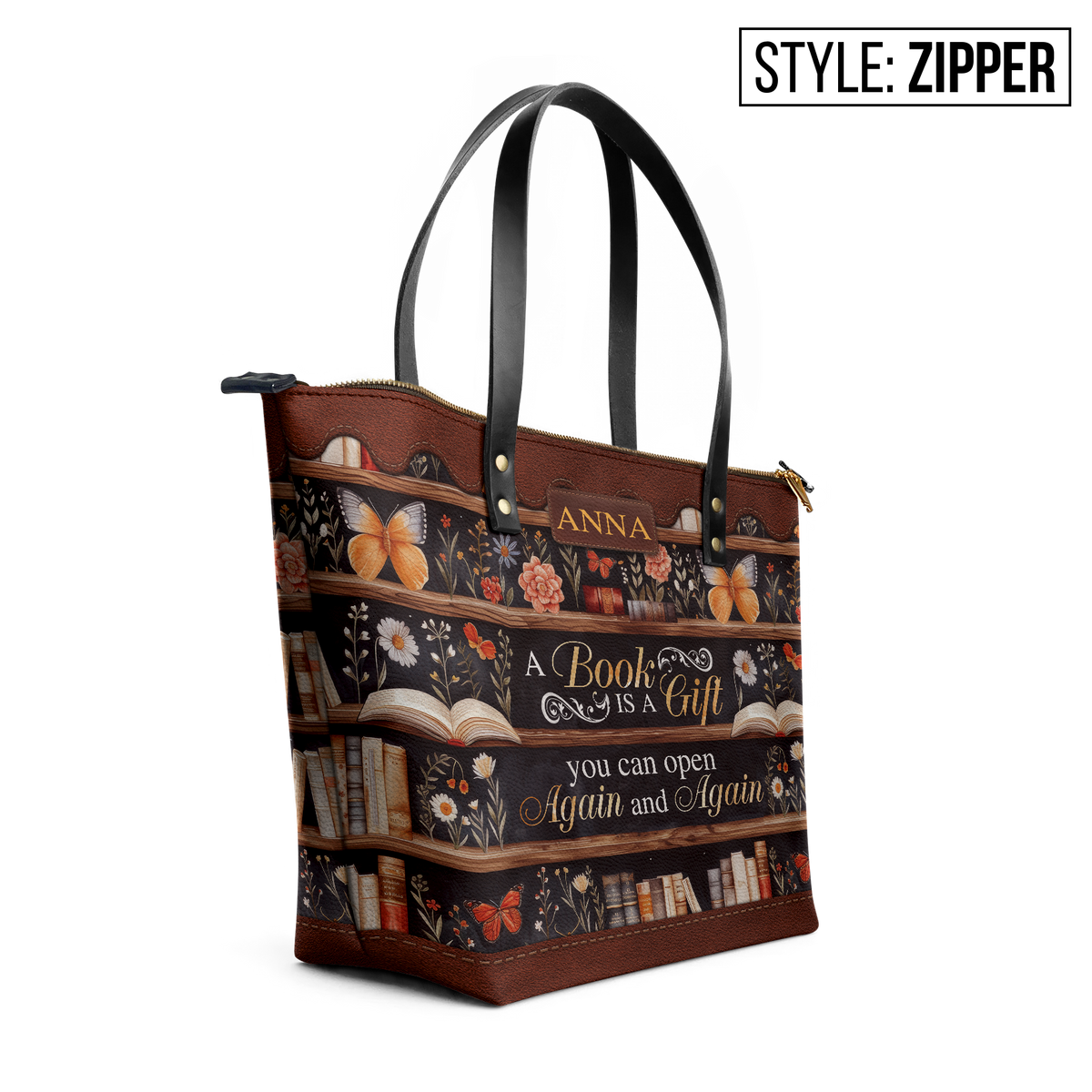 Custom Quote Bookshelf TTRZ30104586NI Leather Tote Bag
