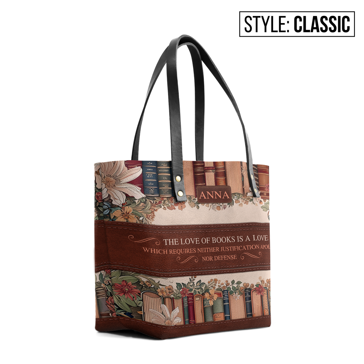 Custom Quote Floral Bookshelf TTRZ30107188VS Leather Tote Bag