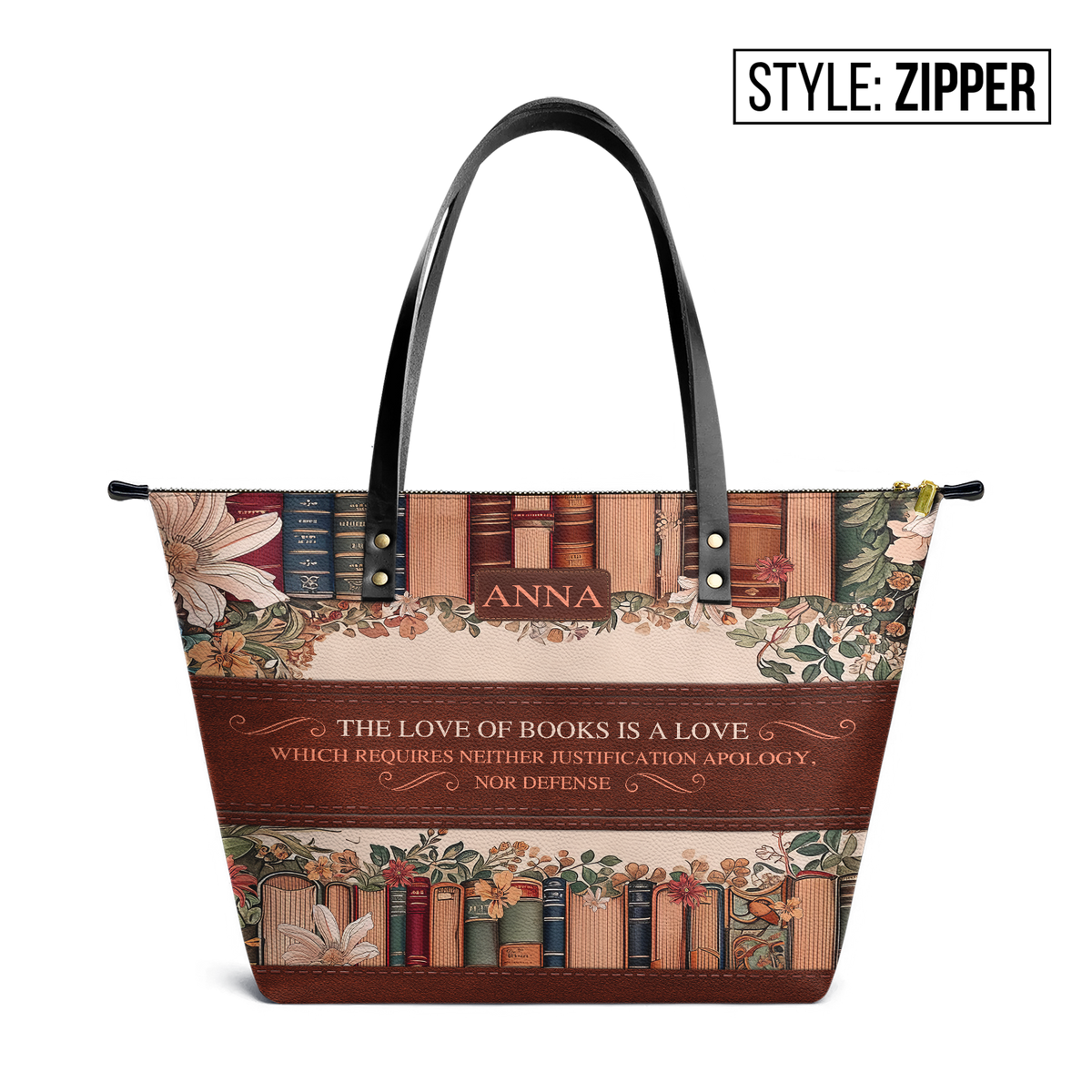 Custom Quote Floral Bookshelf TTRZ30107188VS Leather Tote Bag