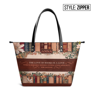 Custom Quote Floral Bookshelf TTRZ30107188VS Leather Tote Bag