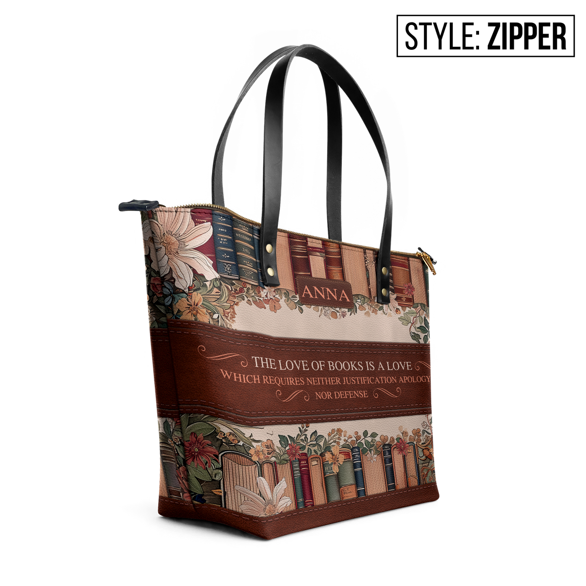 Custom Quote Floral Bookshelf TTRZ30107188VS Leather Tote Bag