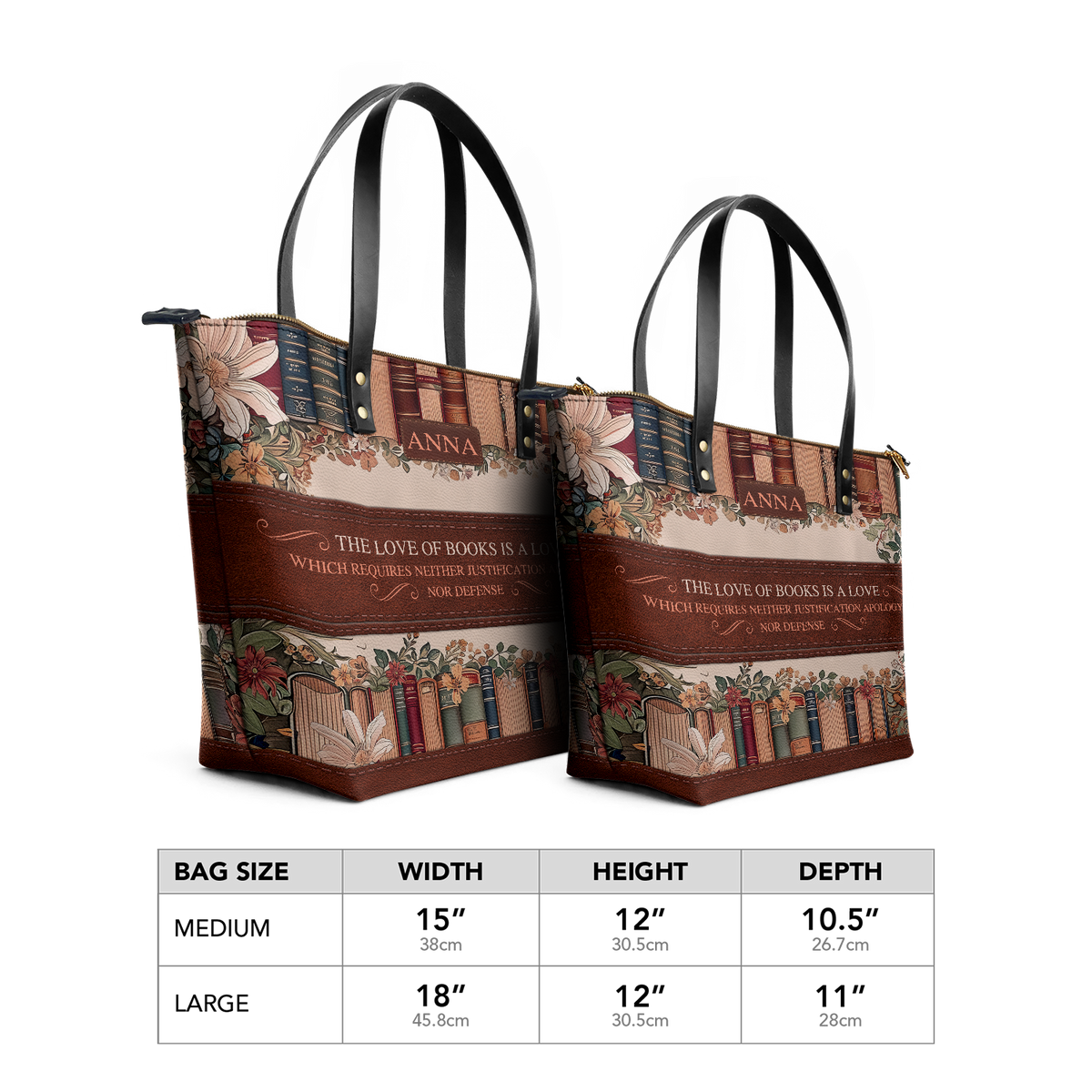 Custom Quote Floral Bookshelf TTRZ30107188VS Leather Tote Bag