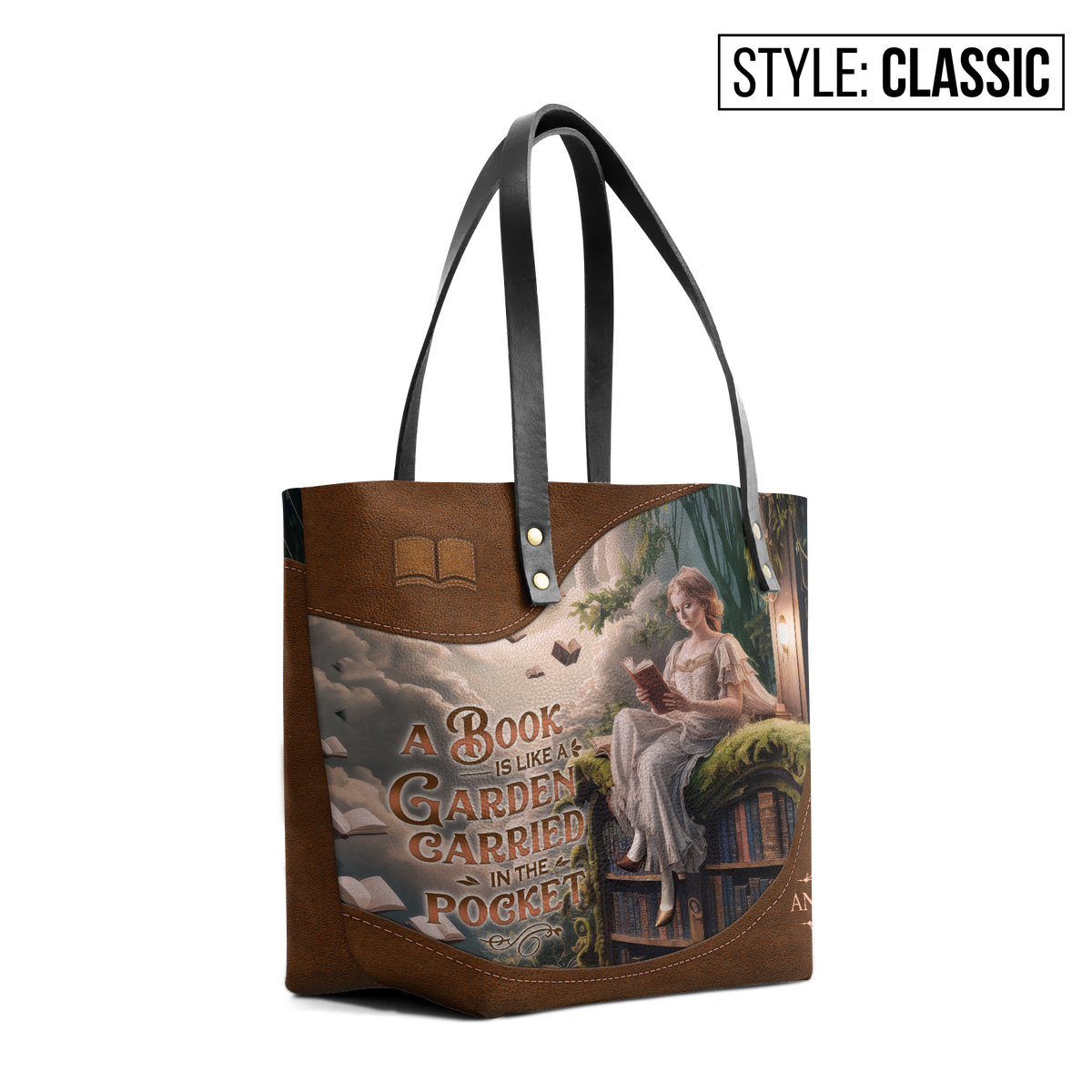 Custom Quote Literary Haven TTRZ30107602IA Leather Tote Bag