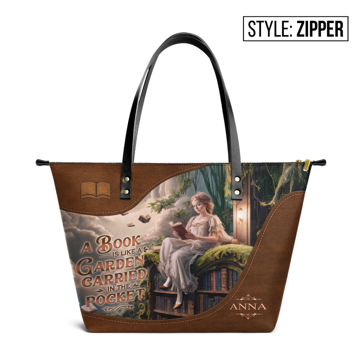 Custom Quote Literary Haven TTRZ30107602IA Leather Tote Bag
