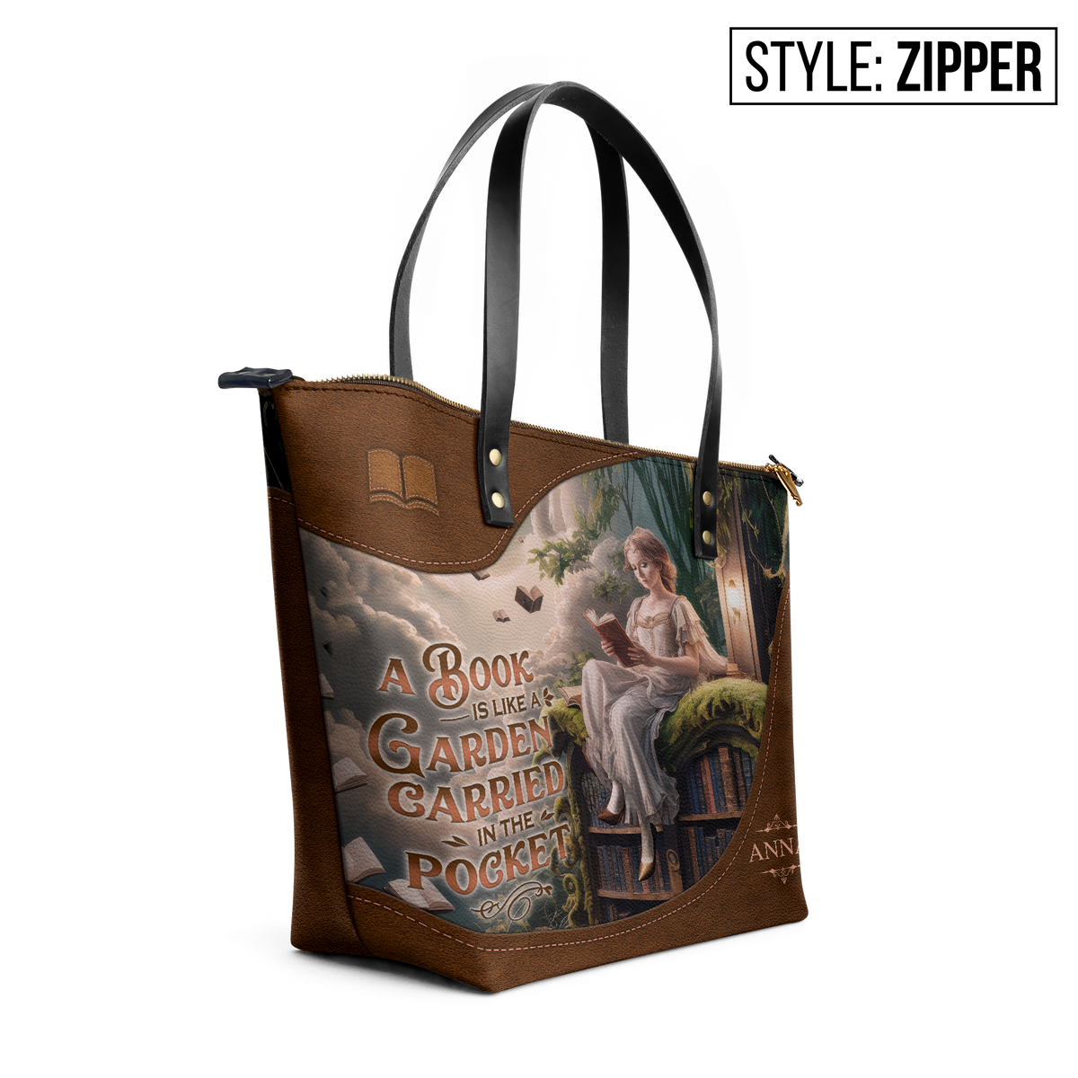 Custom Quote Literary Haven TTRZ30107602IA Leather Tote Bag
