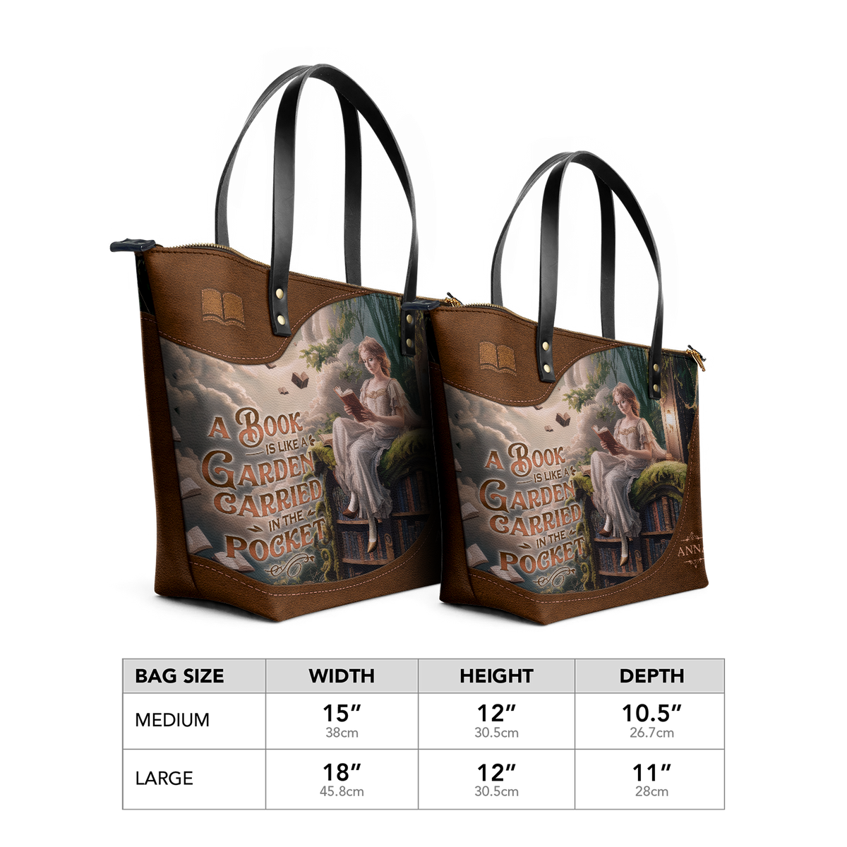 Custom Quote Literary Haven TTRZ30107602IA Leather Tote Bag
