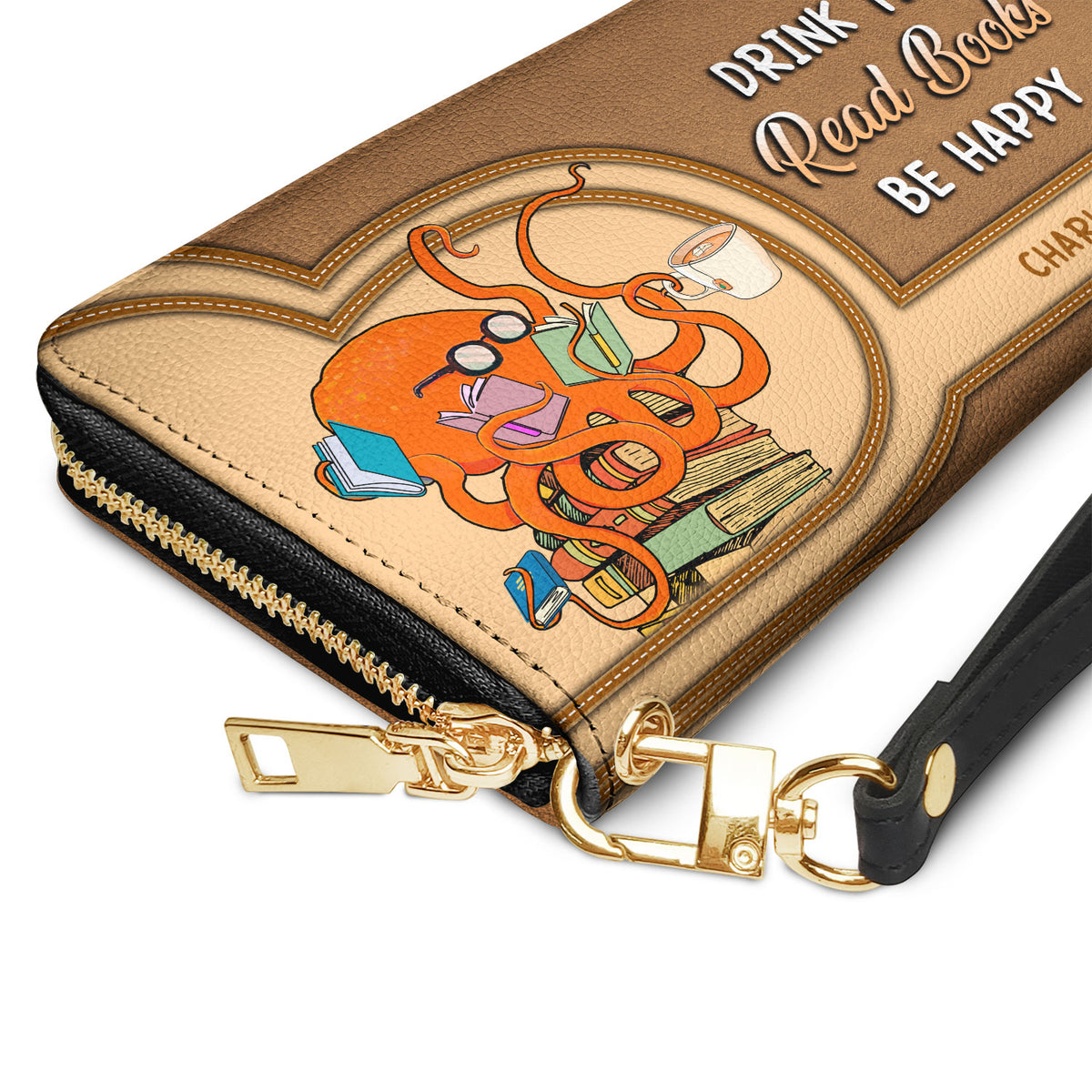 Drink Tea Read Books Be Happy NNRZ02082204XR Zip Around Leather Wallet