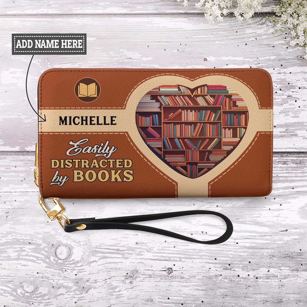 Easily Distracted By Books NNRZ01083789ZR Zip Around Leather Wallet