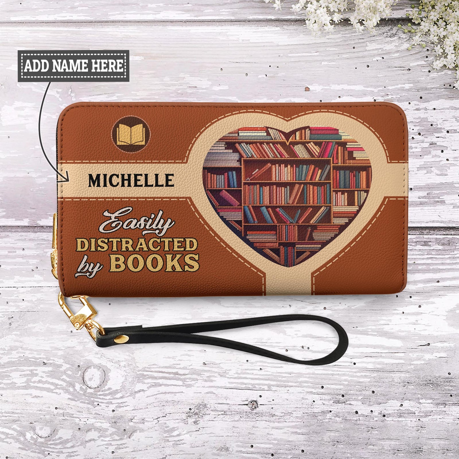 Easily Distracted By Books NNRZ01083789ZR Zip Around Leather Wallet