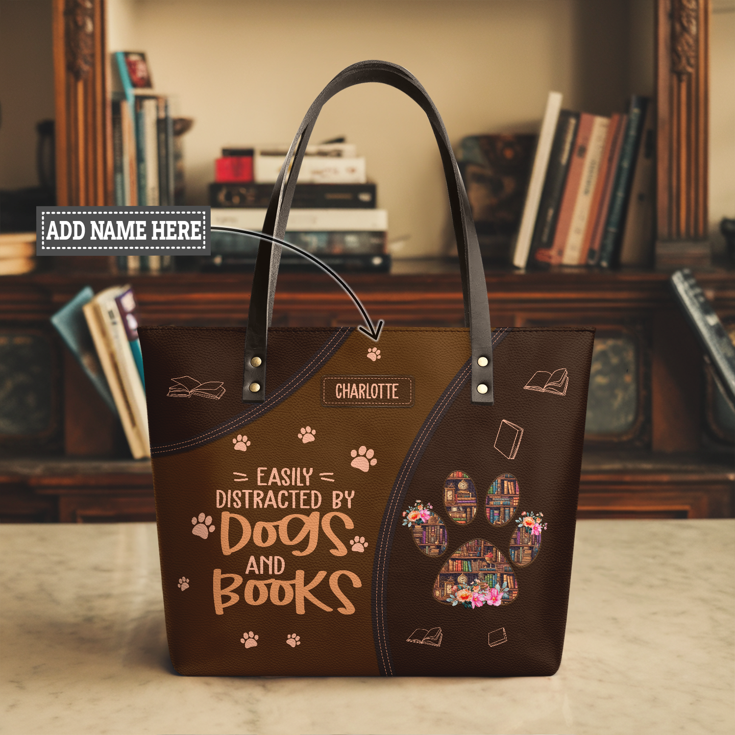 Easily Distracted By Dogs And Books TTRZ28103727GU Leather Tote Bag