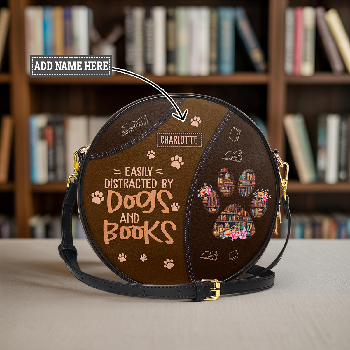 Easily Distracted By Dogs And Books HHRZ12083774QK Circle Crossbody Bag