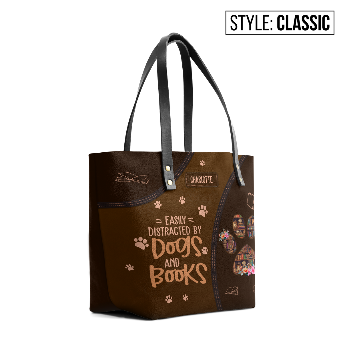 Easily Distracted By Dogs And Books TTRZ28103727GU Leather Tote Bag
