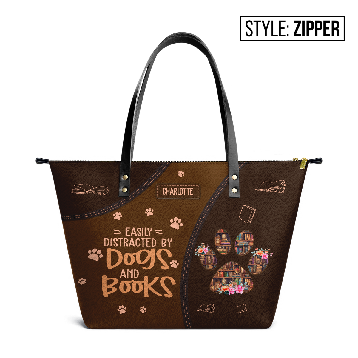 Easily Distracted By Dogs And Books TTRZ28103727GU Leather Tote Bag