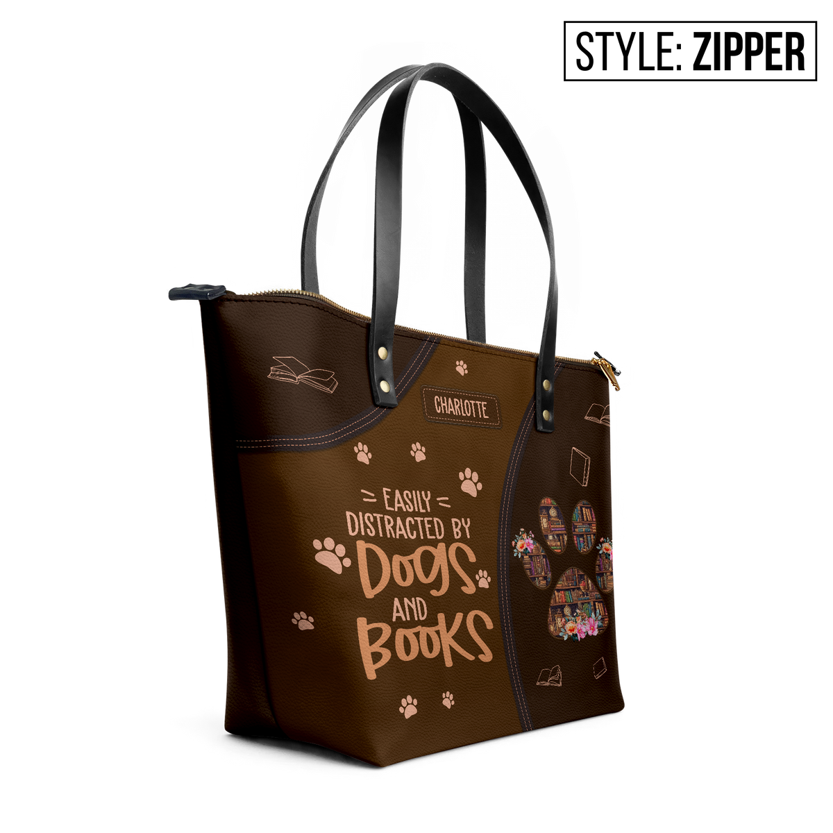 Easily Distracted By Dogs And Books TTRZ28103727GU Leather Tote Bag